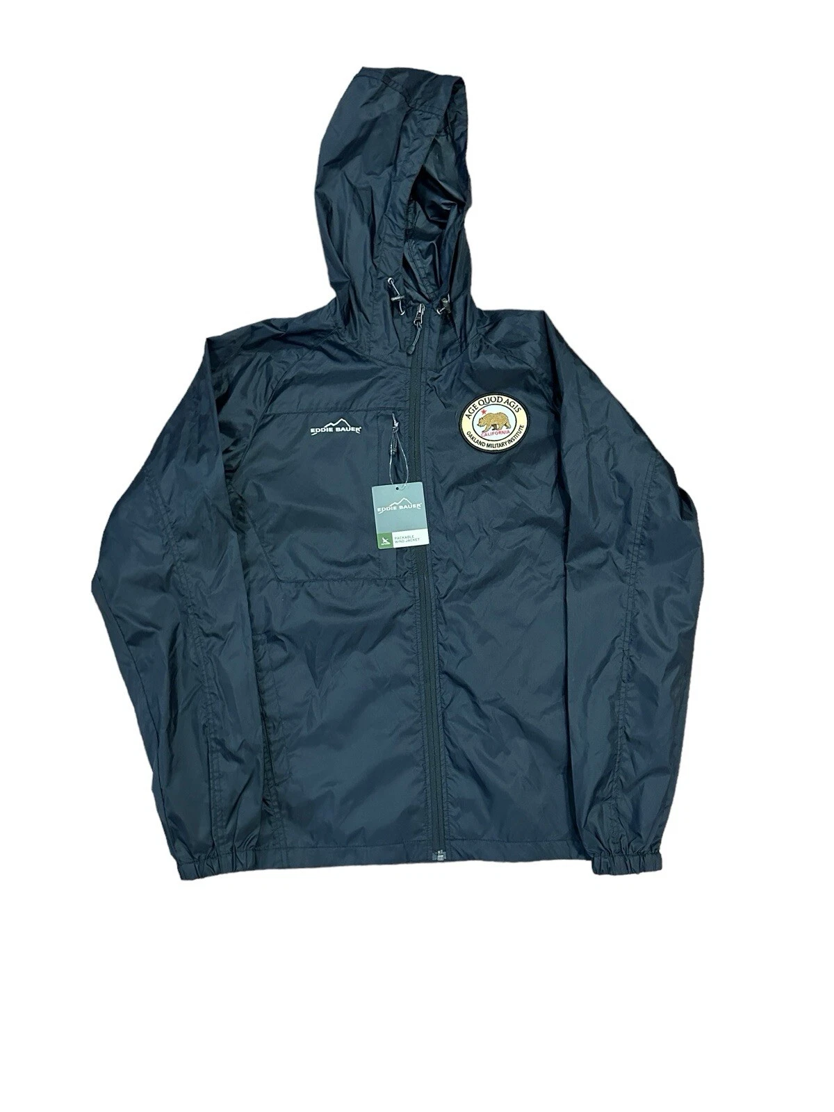 NEW Eddie Bauer Oakland Military Institute Black Packable Wind Jacket - Size XS