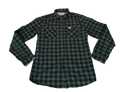 Buffalo David Bitton Flannel Shirt Men S Green Black Plaid 100% Cotton Button-Up