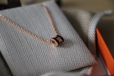 Hermès Mini Pop H Pendant Noir Lacquer Rose-Gold Plated 3N — With Receipt