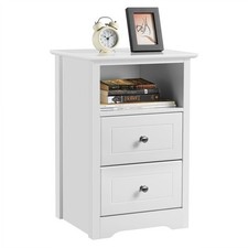 Bedside Table Nightstand Sofa Side End Table Cabinet with 2 Drawers & Open Cubby