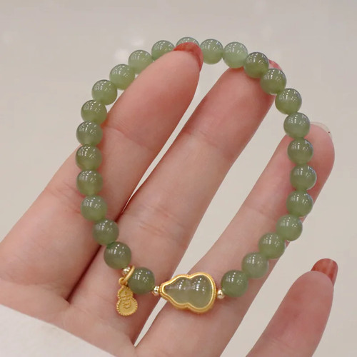 Exquisitely Natural Hotan Jade Lucky Bracelet Gourd Chain Hand String Jewelry - Picture 7 of 12
