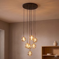 HäNgelampe 7-Flammig Braun Cognac G9 Glas Metall Ø48.5 Cm Pendelleuchte Esstisch