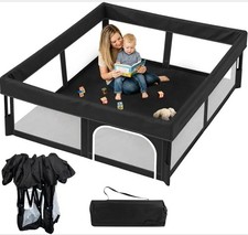 Foldable Baby Playpen 50x50 Portable Toddler Play Yard w/ Gate Bag