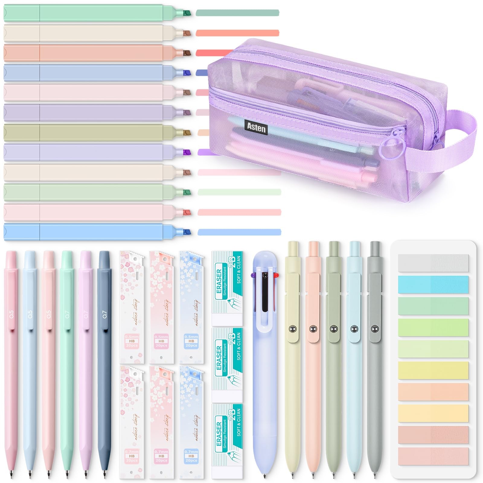 Aesthetic School Supplies, Clear Pencil Case with 12 Colors 