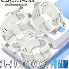 PD 60W Braided Type C to USB-C Cable Fast Charger For iPhone15 16 17 18 iPad Lot