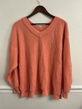 Aerie Women's Coral Pink Waffle Knit V-Neck oversized Sweater Size S/P