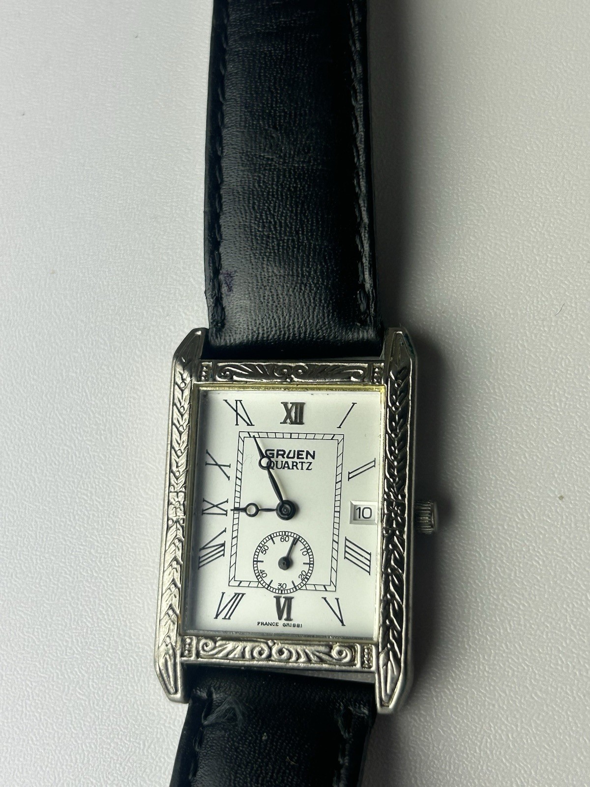 Gruen Quartz Rectangular Watch Roman Numerals Sub… - image 1