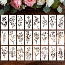 24Pcs Flower Stencils Floral Stencils For Painting On Wood 5.9 X 2.59 Inch