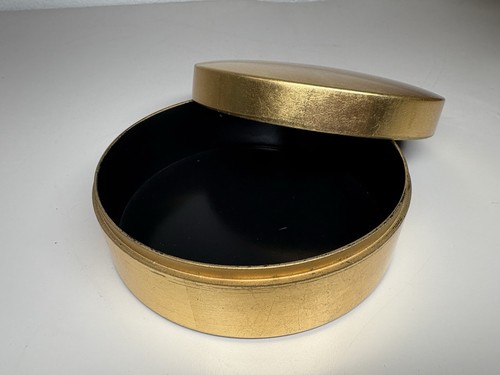 Caja baratija lacada redonda japonesa vintage tono dorado. Hecho en Japón con tapa - Imagen 2 de 9