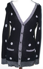 Women  s Sweater Cardigan Crown  Ivy Black with Silver Trim and Circles Size S