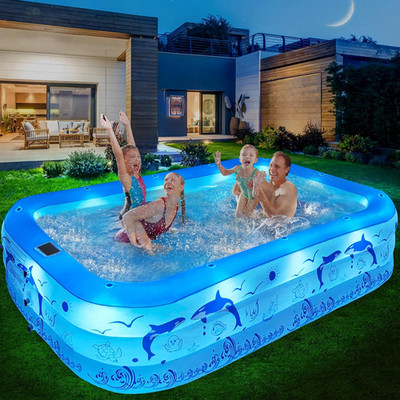 2026 Upgrade Inflatable Pool with Lights, Family Inflatable Swimming Pool for Ki