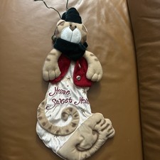 Cat Home Sweet Home Christmas Stocking Plush 19  Head Tail  Paws Bell Hat Scarf