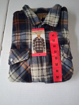 BC Clothing Heritage Textured Flannel Plaid Shirt, Blue/White/Orange, M