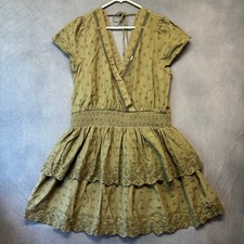 American Eagle Tiered Eyelet Lace Dress Swing Deep V-Neck Rouche Cottagecore