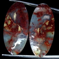 29.50Cts Natural Best Aqua Chalcedony Pair Oval Cabochon Gemstone 15X33X3MM