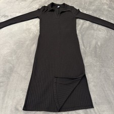 Black Collared V-neck Ribbed Midi Casual Dress Preppy Size Medium Old Navy