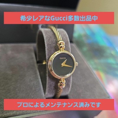 Gucci 2700.2.L Gold Bangle Quartz Watch Black Rare Vintage Japan Auth 063783