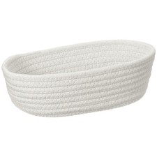 White Small Cotton Rope Woven Storage Basket Oval 9.9"x2.8"