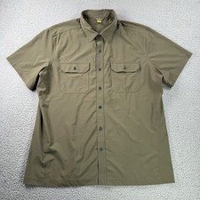 Eddie Bauer Shirt Mens XL Green Short Sleeve Button Up Stretch Pockets Outdoor
