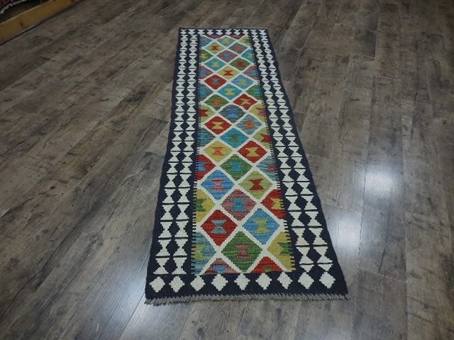 Authentic Afghan Chobi Vegetable Kilim Rug Tribal Geometric Design Rug 2x6.9 fT
