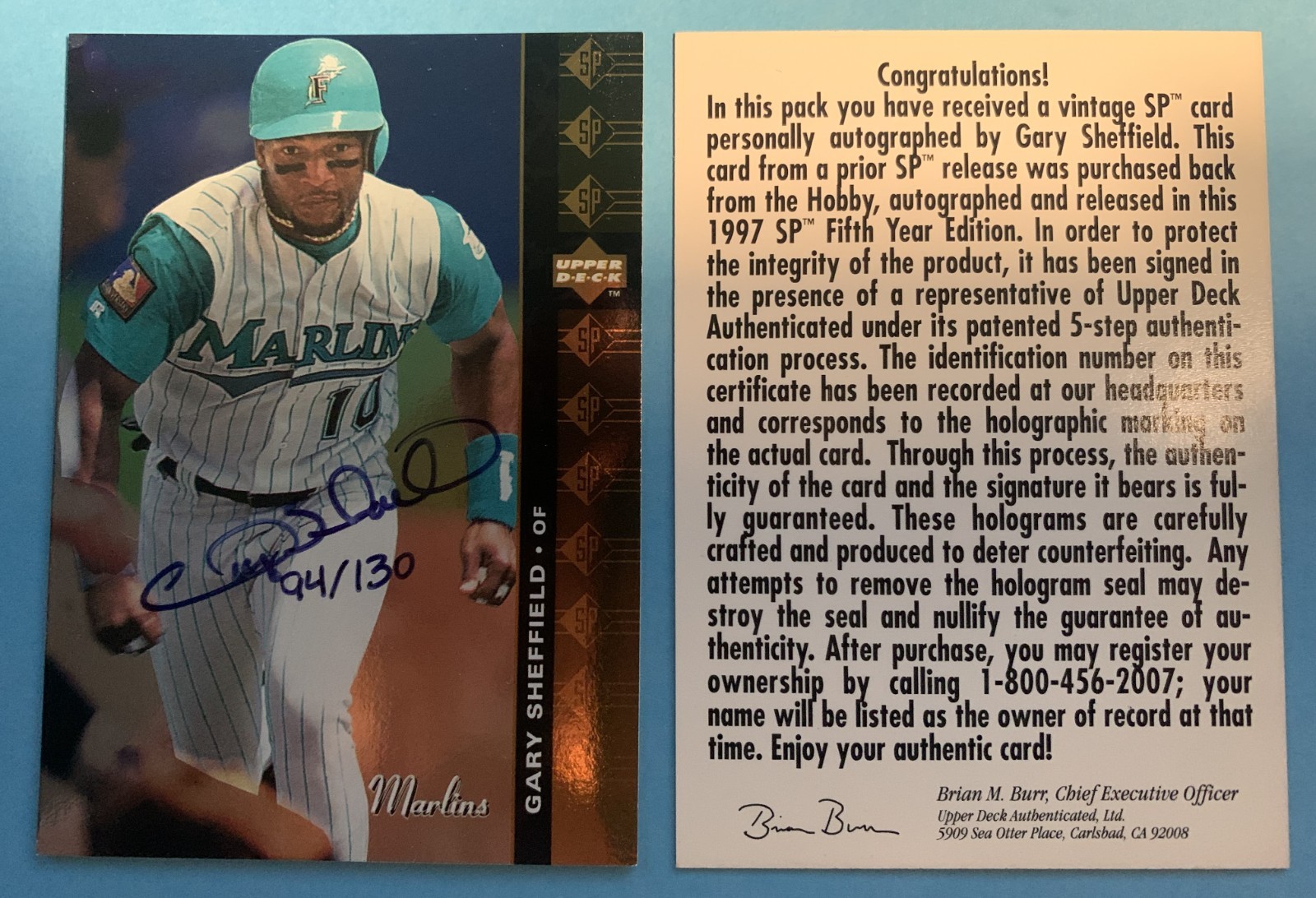 1997 SP Vintage Auto BUYBACK Gary Sheffield 1994 RARE ON CARD AUTOGRAPH 94/130