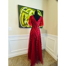 Red Sequins Leaf Gown