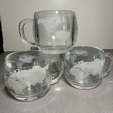 Nescaf&eacute; Round Globe Mugs 1970s Set of 4 Etched World Map MCM Nestle Co. Vtg