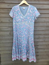 East Artisan Anokhi Dress Womens UK 16 Blue Pink Floral Embroidered Cotton