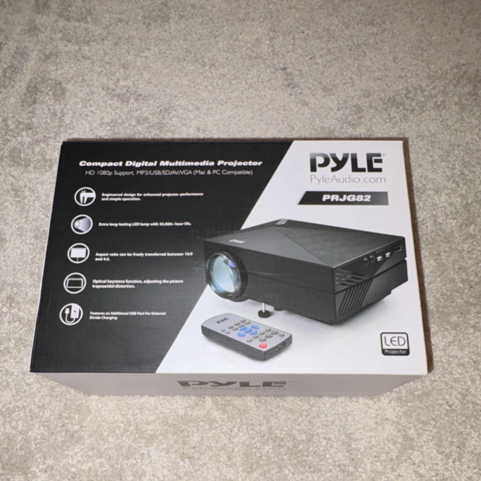Pyle PRJG82 LED Projector 1080p Portable HDMI USB VGA SD AV 