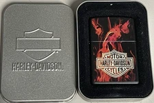 ZIPPO 2006 HARLEY DAVIDSON ON FIRE FLAME BLACK MATTE LIGHTER UNFIRED IN BOX K373