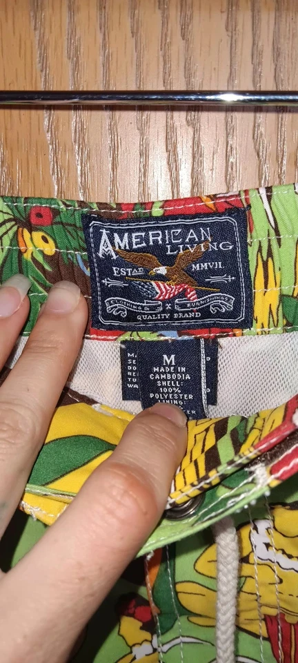 ¡NUEVO CON ETIQUETAS! Bañador American Living para hombre talla M marrón piña capa Neddick Island 100 % Foto 3 de 4