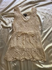 Vintage y2k Cream Crochet Boho Tank Top Medium Festival