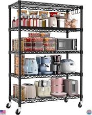 Zone 5-Tier Heavy-Duty Metal Shelving Unit on Wheels - Adjustable 36"W x 14"D
