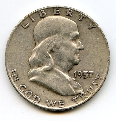 1957d Franklin Half Dollar Error Coin, R in Trust connected to Bust.
