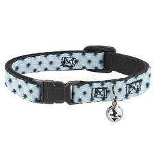 Cat Collar Breakaway with Bell Palm Trees  Waves Monogram Blues/White NARROW Fi