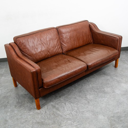 Mid Century Danish Modern Sofa Couch Brown Leather 2 Seat Settee Vintage Denmark