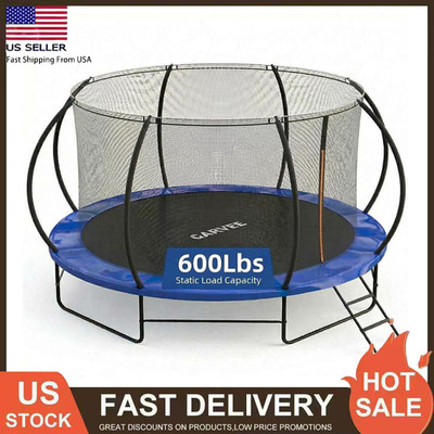 10FT Outdoor Trampoline w/ Enclosure Outer-Safety Net & Ladder for Kids & Adults