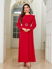 Dubai Kaftan Women Muslim Maxi Dress Arab Robe Belted Dress Islam Party Gown New