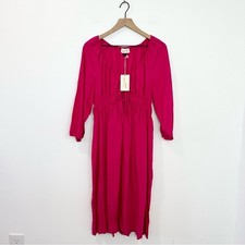 Universal Threads Women's Tie-front Puff 3/4 Sleeve Midi Dress Pink size Medium