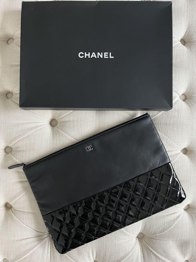 Chanel Black Leather Clutch Bag with Box Used Authentic