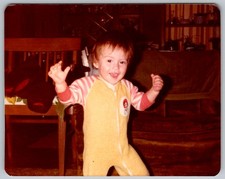 Vtg Color Snapshot Happy Baby Boy Frank Gregory 1 Year Old Yellow Sleeper 1970s