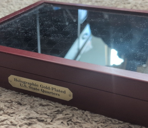Holographic Gold Plated U.S. State Quarters Display Box with Glass Lid
