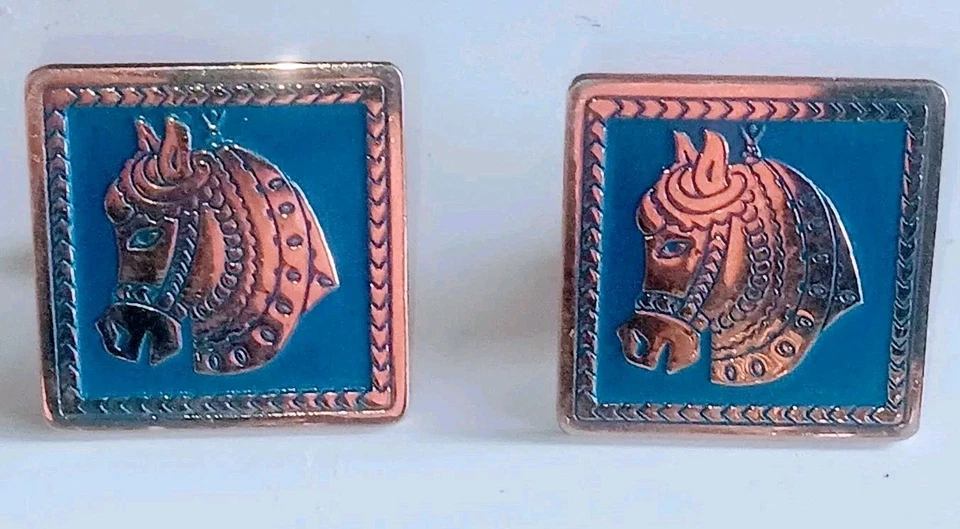 Vintage Cufflinks Blue Swank Horse 1950s Carousel Designer Collection Rare Gift - Image 2 of 4