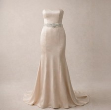 Elegant Champagne Strapless Lace Beaded Mermaid Gown for Wedding Formal Events