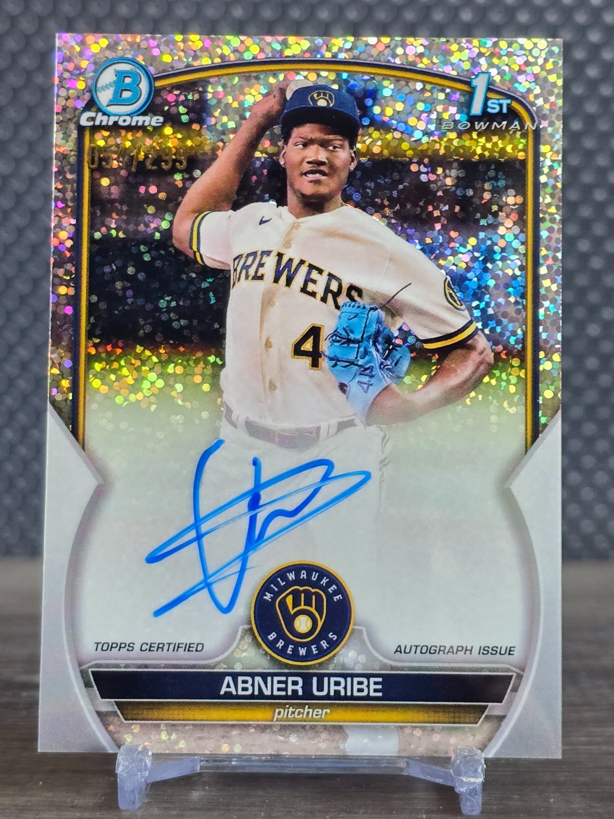 2023 Bowman Chrome ABNER URIBE 54/299 auto speckle refractor #CPA-AU 1st Brewers
