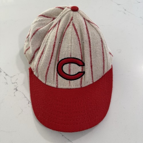 Cincinnati Reds Baseball Cap Men’s Sz 7 Beige Striped American Needle Fitted Hat - Picture 2 of 11