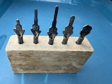 Unusual Looking Vintage Countersink Drill Set With Wooden Box Made In The USA