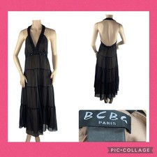 Vintage BCBG Black Silk Beaded Fairy Coquette Boho Chic 90s Y2K Maxi Dress 6
