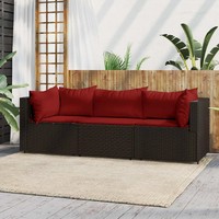 Garten Lounge Set 3-Teilig Mit Kissen Poly Rattan Braun Outdoor