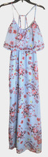 z PRINCESS VERA WANG Strappy Maxi Dress Flutter Neck Blue Floral Sz 6